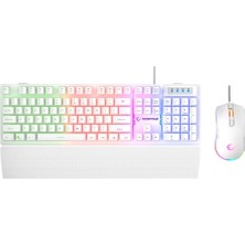 TeknoKapsül Km-Rx7 Fortuna V2 Gökkuşağı Aydınlatmalı USB Beyaz Gaming Combo Us Layout English (Ingilizce Q Klavye) Gaming Klavye + 12800 Dpi Mouse