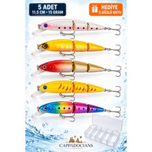 Cappadocians Balık Avı & Olta Yemi, Eklemli Wobbler Suni Balık Yemi, Yapay Yem, Minnow Rapala 11,5 cm 15 gr – Levrek, Lüfer, Palamut, Turna Avı, 5 Gözlü Kutu Hediyeli