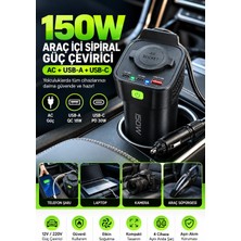 La Boom 150W Araç Içi Şarj Adaptörü 12V 220V Çakmaklık Girişli 30W Type-C 18W USB Hızlı Şarj