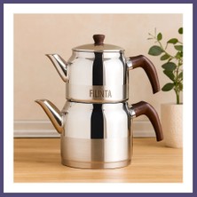Teknokapsül Orta Boy Çelik Çaydanlık Seti (Çift Kapaklı, Süzgeçli) 1.25L/2.25L Bzsth