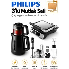 Philips Çay Makinesi Izgara ve El Blenderi 3’lü Mutfak Seti Kesme Tahtası Hediyeli