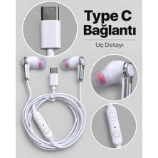 TeknoKapsül Kumandalı ve Silikon Başlıklı Beyaz Type C Kablolu Kulaklık