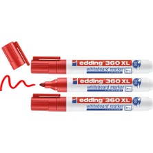 KSB Store Edding 360 Xl Beyaz Yazı Tahtası Kalemi, Kırmızı, 3'lü Set, Yeniden Doldurulabilir
