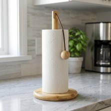 Str Store Doğal Bambu Bohem Top Tutacaklı Kağıt Havluluk - Dekoratif Ahşap Stand (30X14 Cm, Kahve ve Bambu Renk Seçenekli, 1 Adet) (Doğal)