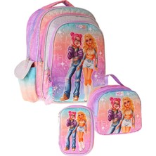 Str Store Üçlü Ilkokul Okul Çanta Seti - Pembe - Mor - Star Desenli - Kız Çocuk - SETWG-W6033A