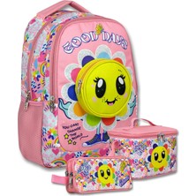 Str Store Kız Çocuk Çiçek Açan Emoji Baskılı Üçlü Ilkokul Okul Çanta Seti - SETUMT6012A