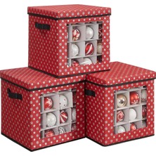 Str Store Saklama Kutuları, 3'lü Set, Katlanır Kutular, Kutu Başına 64 Küçük Bölme, Esnek Ayırma Duvarları, 30,5 x 30,5 x 30,5 Cm, Kırmızı, Kar Tanesi Desenli RFB029R01