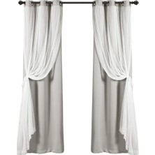 Str Store Yalıtımlı Karartma Astarlı Şeffaf Halkalı Panel, Oda Karartma Pencere Perdesi Seti (Çift), 274 cm x 96 Cm, Açık Gri, 274 cm U