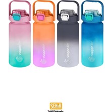 Str Store Vagonlife 1500ML Pipetli/pipetsiz Kullanım Kulplu Askılı Çift Renkli Tritan Motivasyon Matarası (Pembe-Mavi)