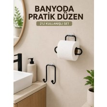 Najmaddin Drop Vidasız Banyo Seti Yapışkanlı Tuvalet Kağıdı Tutucu ve Havlu Askısı 2’li Set Najmadd