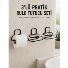 Drop 3’lü Yapışkanlı Tuvalet Kağıdı Tutucu Seti Siyah Duvar Tipi Rulo Kağıtlık Najmaddin