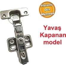 Pistonlu Frenli Dolap Kapak Menteşesi, Düz Tas Menteşe, Kendinden Yavaşlatıcı Kapak Menteşesi 2 Adet (2li-Frenli)