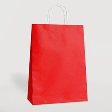 Saplı Kraft Kağıt Çanta Karton Hediyelik Poşet Torba - Kırmızı - 31X41 Cm. - 25 Adetlik Paket