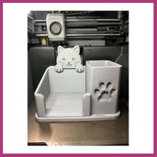Bezos 3D Baskı Sevimli Kedi Figürlü Masaüstü Organizer Kalemlik ve Düzenleyici B25