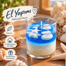 El Yapımı Deniz Temalı Dekoratif Cam Mum – Deniz Yıldızı ve Deniz Kabuğu Detaylı, Kokusuz Jel Mum