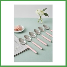 Soi Home 6?lı Paslanmaz Çelik Tatlı Kaşığı Seti Somon Pembe Saplı 15 cm Soı