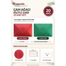 İstisna 20 Adet 7x9 cm Kırmızı ve Yeşil Zarf Çam Ağacı Kilitli Mini Hediye Zarfı ve Not Kartı