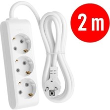 Topraklı Uzatma Prizi, Metre Kablo Beyaz Schuko Fişli Çoklu Priz Ev ve Ofis Kullanımı Için Uygun Dayanıklı Gövde Masa Altı ve Duvar Tipi Elektrik Prizi (2 Metre)