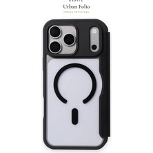 iPhone 18 Pro Max Kılıf M-Safeli Vegan Deri Şeffaf Yüzey Kartlıklı Raptic Urban Folio Kapak Siyah