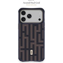 iPhone 18 Pro Max Kılıf M-Safe Şarj Özellikli Raptic Aramid Dual Grid Serisi Karbon Kapak Lacivert