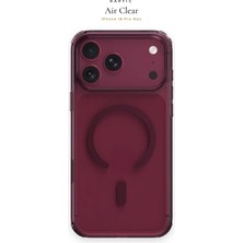 iPhone 18 Pro  Max Kılıf Uyumlu M-Safe Şarj Özellikli Raptic Air Clear Serisi Airbagli Kapak Bordo