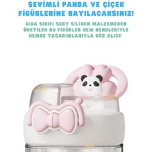 Herovia Diller 580ML Sevimli Hayvanlar Süslü Pipetli/pipetsiz Boyun Askılı Tritan Çocuk Matarası (Pembe Panda)