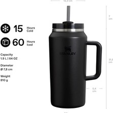 Herovia Quencher H2.0 Flowstate Pipetli Termos 1.9 Litre - Siyah 2.0 | Paslanmaz Çelik