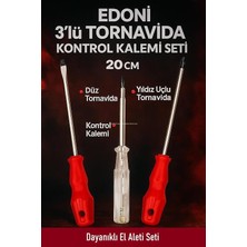 Herovia 3’lü Tornavida Kontrol Kalemi Seti, 20 cm, Düz, Yıldız Uçlu Ergonomik Tutma Kolu, Dayanıklı El Aleti Takımı