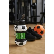 Herovia Basketbol ve Tenis Topu Şeklinde Katlanabilir Matara, 0.5l Silikon Spor Su Şişesi, Taşınabilir ve Hafif (Futbol)