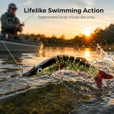 Herovia ve Levrek Avı Için Bölmeli Eklemli Sahte Balık Maketi, Rapala Tarzı Sert Plastik Yapay Yem, 13-14 cm 19-21 gr 3D Gözlü Gerçekçi Sivri Iğneli Tatlı Tuzlu Su Için Profesyonel Spin Avı Suni Balık