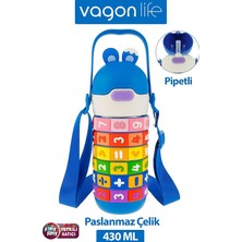 Herovia 430 ml Pipetli Çelik Termos Askılı Matematiği Sevdiren Su Matarası -FFVGN30031-430ML (Mavi)