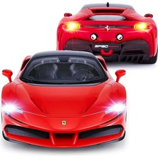 Herovia 1:14 Ferrari SF90 Stradale Uzaktan Kumandalı Araba 2.4ghz Kesintisiz Frekans Ileri Geri Sürüş Esnasında Yanan Ön ve Arka LED Farlı 34 cm Lisanslı Oyuncak Araba Kırmızı