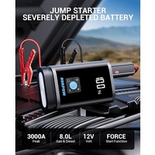 Herovia Jp3 16000MAH 3000A Zorla Çalıştırma Işlevli & Lastik Şişirme Pompalı Jump Starter Taşınabilir Akü Takviye Kiti (POWERBANK-PD30W + LCD + LED Işık)