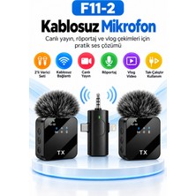 Blackbird Game Center F11-2 Çiftli Kablosuz Yaka Mikrofonu Vlog Canlı Yayın Type-C Lightning 3.5mm Uyumlu Yaka Mikrofon Seti