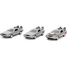 Herovia Delorean 9333399314R00 Set, 3 Arabalı, Ölçek 1:32, 40. Yıl Dönümü, Üçlemenin Ikonik Modelleri, Metal Gövde, Resmi Lisanslı Ürün