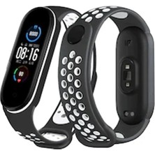 Xiaomi Mi Band 4 Uyumlu Spor Delikli Kordon - Siyah-Beyaz