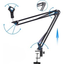 Herovia Blt-50 Masa Tipi Akrobat Mikrofon Standı - 360° Dönebilir Ayarlanabilir Kol, Metal Masa Kelepçesi ve 3/8''-5/8'' Adaptör Seti