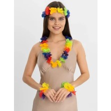 Yakup Tokatlı Moda Renkli Hawaii Kolye Taç Bileklik Seti 4 Parça