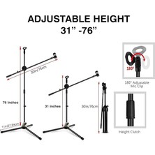 Herovia 180CM Maksimum Uzunluk Mikrofon Standı Multi Fonksiyonel 2in1 Microphone Katlanabilir Açısı Ayarlanabilir Zemin Üstü - Model 103