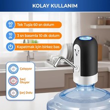 4 W Şarjlı Otomatik Damacana Su Pompası – 1200 Mah Bataryalı, Bpa Içermez, Ce Belgeli Su Dispenseri (Siyah)