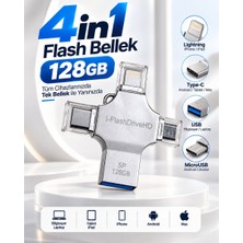 Sungur's Store Çoklu Cihaz Uyumlu 128GB 4in1 USB Flash Bellek Lightning Type-C Usb-A Microusb