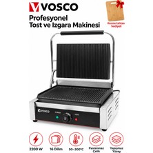 Vosco 2200W 16 Dilim Profesyonel Tost ve Izgara Makinesi Kesme Tahtası Hediyeli