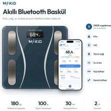 Mkio Akıllı Bluetooth Baskül - Büyük Boy Tartı 30cm - Yağ Su Kas Vücut Kitle Endeksi Kilo Ölçer - Yapay Zeka Destekli Dijital Baskül - Mobil Uygulamalı Tartı
