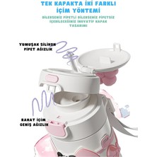480ML Sevimli Hayvanlar Süslü Pipetli/pipetsiz El Askılı Paslanmaz Çelik Termos (Pembe Panda)