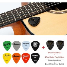 Pena Tutucu Siyah, 2 Adet Ukulele Pena Şarjörü ve 8 Adet Karışık Ince Çalma Penası Seti, (Penalar Rastgele Renk ve Model Gönderilir)
