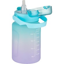 Ahes 1000 ml Pipetli/pipetsiz Kullanım Çift Renk Softtouch Motivasyon Matarası Sticker Hediyeli