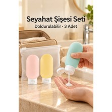 Evgereçlerim Doldurulabilir Seyahat Şişesi Seti 3'lü 60 ml Flip Kapaklı Çantalı Krem Şişesi