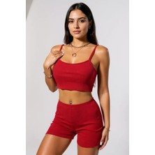 Lux Store Kadın Kırmızı Şortlu Kaşkorse Gecelik Takım - Modern, Konforlu ve Günlük Kombinlere Uygun