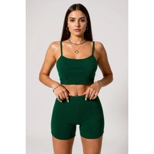 Lux Store Kadın Yeşil Şortlu Kaşkorse Gecelik Takım - Modern, Konforlu ve Günlük Kombinlere Uygun