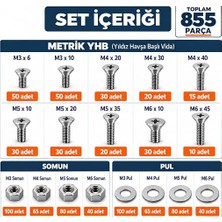 MSP 855 Adet 10 Çeşit M3,m4,m5,m6 Yhb Metrik Vida, Somun, Pul Seti - Mobilya Kulp Vidası